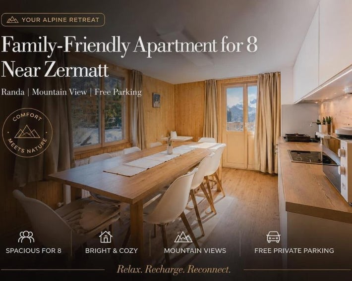 Family-Friendly Apartment for 8 near Zermatt