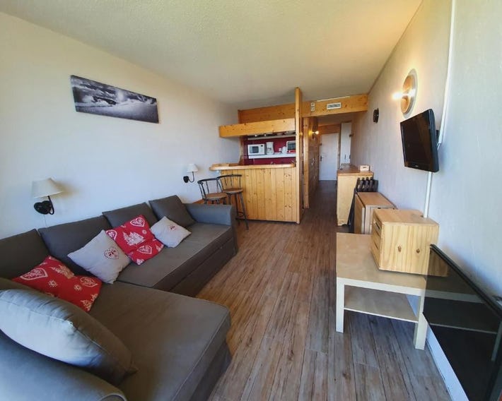 Studio cabine rénové 30m², Les Arcs 2000, capacité 4 personnes, balcon