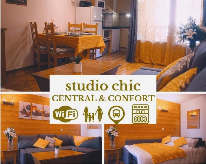 studio chic redécoré avec soin, idéal couples familles ou entre amis,parfait pour cure thermale ou s