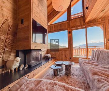 Agane skis aux pieds jacuzzi et vue montagne