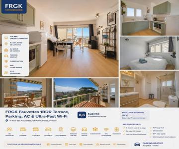FRGK Fauvettes 1BDR Terrace, Parking, AC & Ultra-Fast Wi-Fi