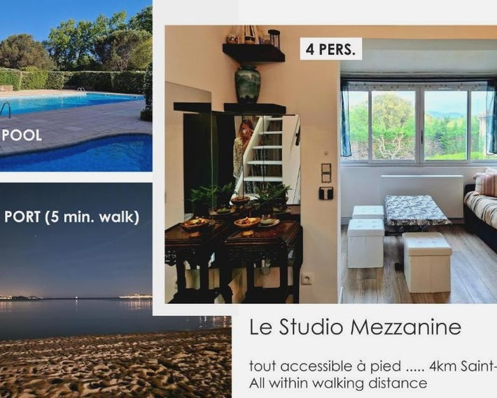 Studio mezzanine entier à 5min de la plage et de St tropez