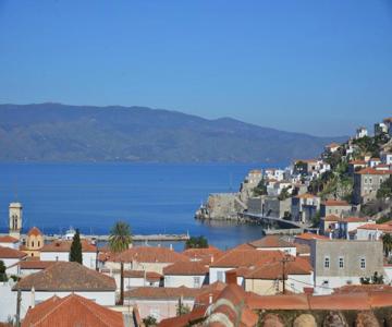 Hydra town, Relaxing patio Panoramic sea view