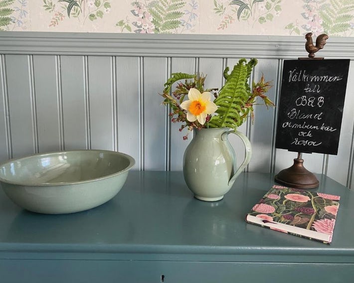 B&B Bland ormbunkar och rosor
